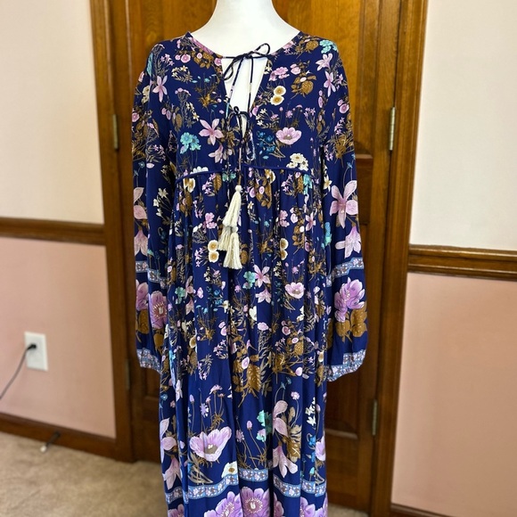 Blue Pink Long Sleeve Sundress with Bishop Sleeves - Picture 5 of 10